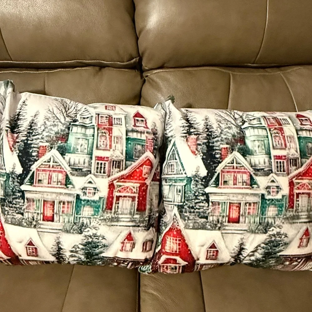 Festive Holiday Village Throw Pillow Set Of 4